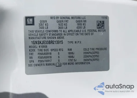 2011 Chevrolet Suburban 1500 Lt1 from USA, damaged, VIN 1GNSKJE33BR213915